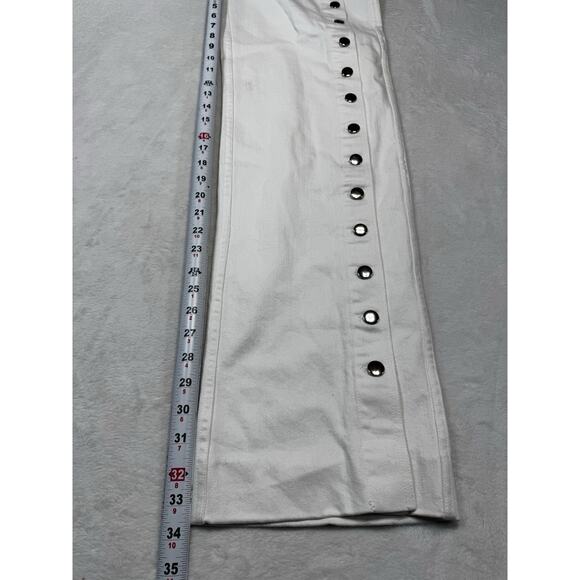 Staud Carter White Denim Straight Leg Sailor Flap Silver Buttons SZ 8 NWT 32” - Picture 3 of 9